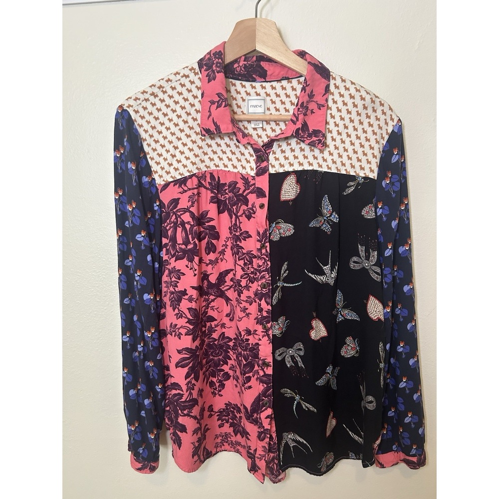 Maeve Alisa Contrast Button down Shirt With Bows, Floral, And Dog Print